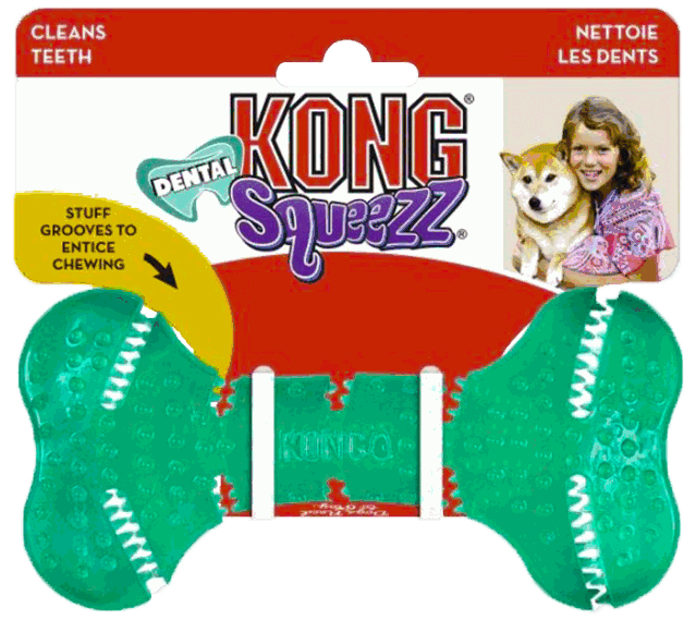KONG SQUEEZE DENTAL BONE JGTE PERRO