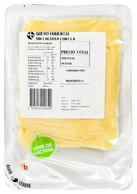 QUESO EMMENTAL SIN LACTOSA LONJ LB