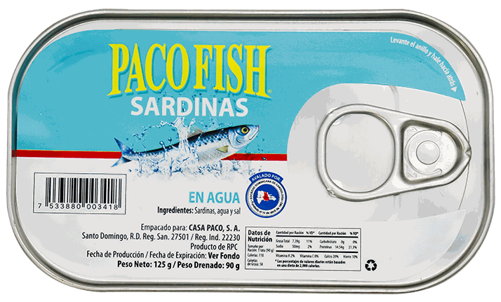 PACO FISH SARDINA PLANA EN AGUA 125 GR