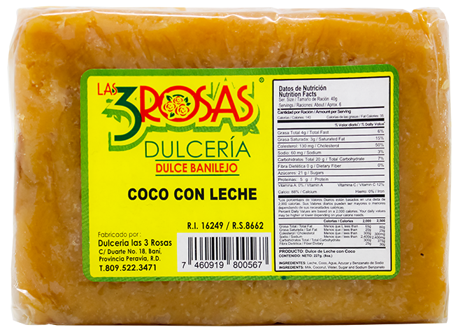 Las 3 Rosas Dulce Coco Leche8 OZ