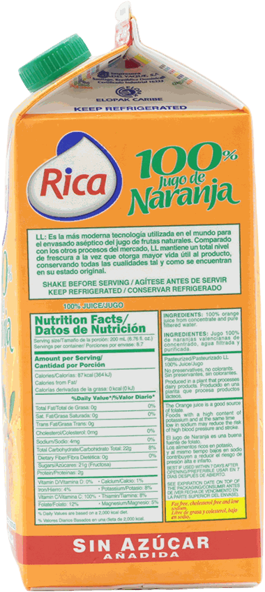 Rica Jugo Naranja Sin Azúcar 4 LB - Precio en RD | SupermercadosRD