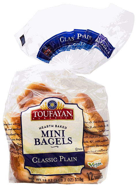 TOUFAYAN BAGEL MINI PLAIN 12 UN 18 OZ