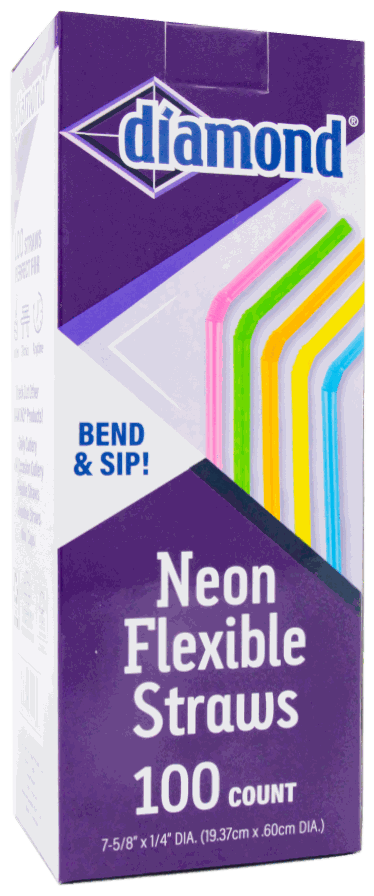 DIAMOND FLEXIBLE NEON STRAW 100 CT