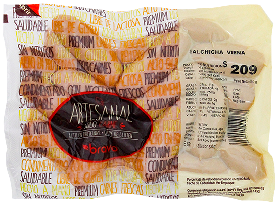 Bravo Salchicha Artesanal Viena410 GR
